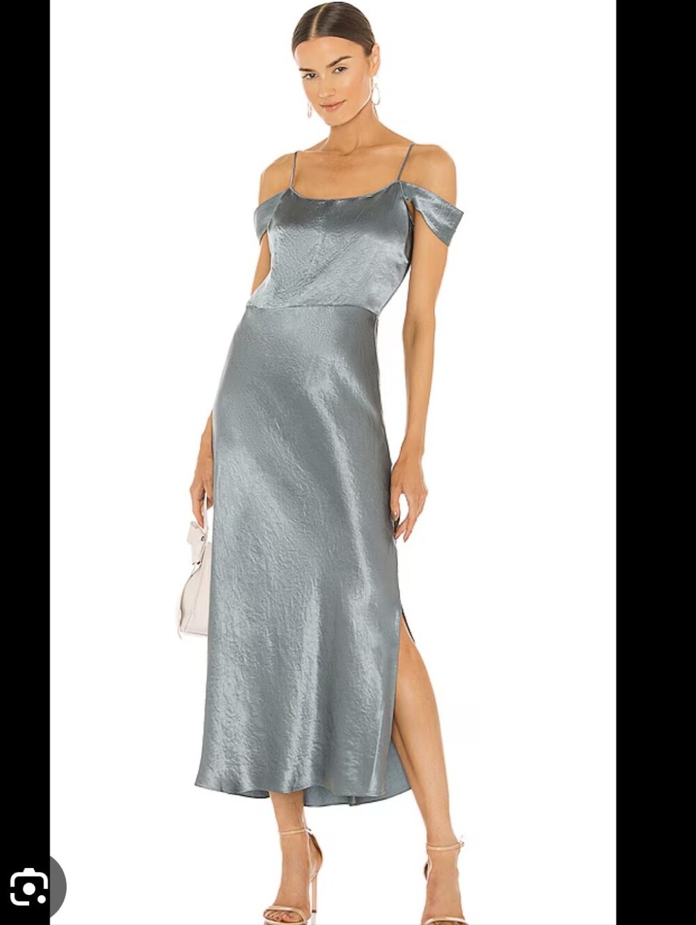 Vince Satin Off-Shoulder Slip Dress in Shimmery Azure